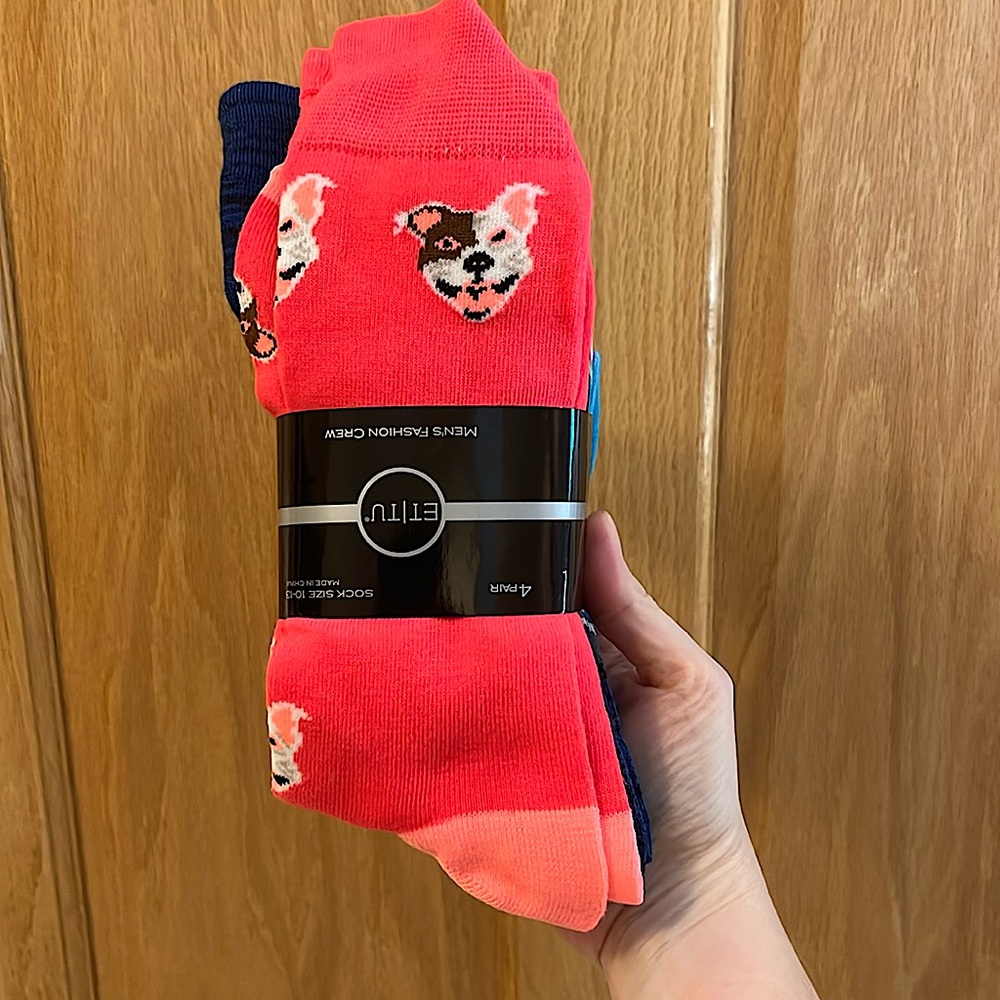 ET TU - Designer Men’s Socks - 4 Pack - Colorful - Dog - Shark - 10-13